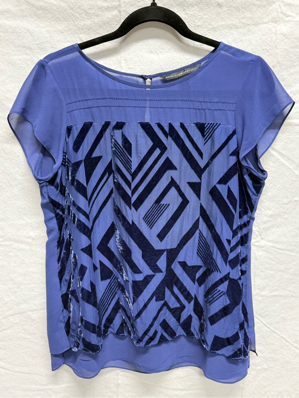 White House Black Market Blue Geometric Velvet Blouse